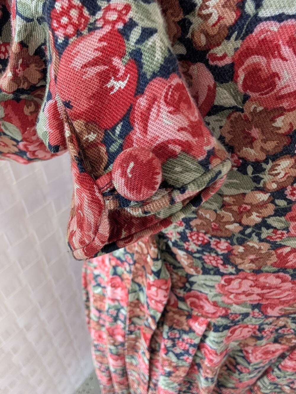 Vintage Dress Laura Ashley Cottagecore Floral Long-Sleeve Midi  Red Rose Print - Picture 7 of 11